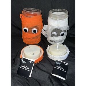 Set Of 2 Sound & Light Up Plastic Mason Jar With 5 Modes Ghost Pumpkin Halloween